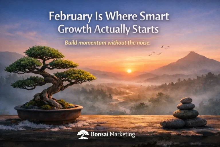 Bonsai tree with serene landscape backdrop